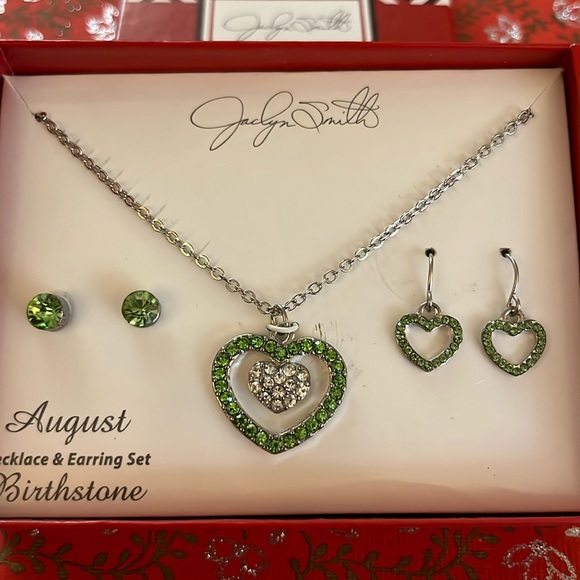 Jaclyn Smith August peridot rhinestones necklace and earring set in silvertone - Picture 2 of 8